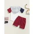 thumbnail image 4 of Bagilaanoe 4th of July Clothes for Toddler Baby Boys Short Sleeve Letter Print Hooded Tops + Shorts 6M 12M 18M 24M 3T Kids Independence Day Outfits 2pcs Short Pants Set, 4 of 9