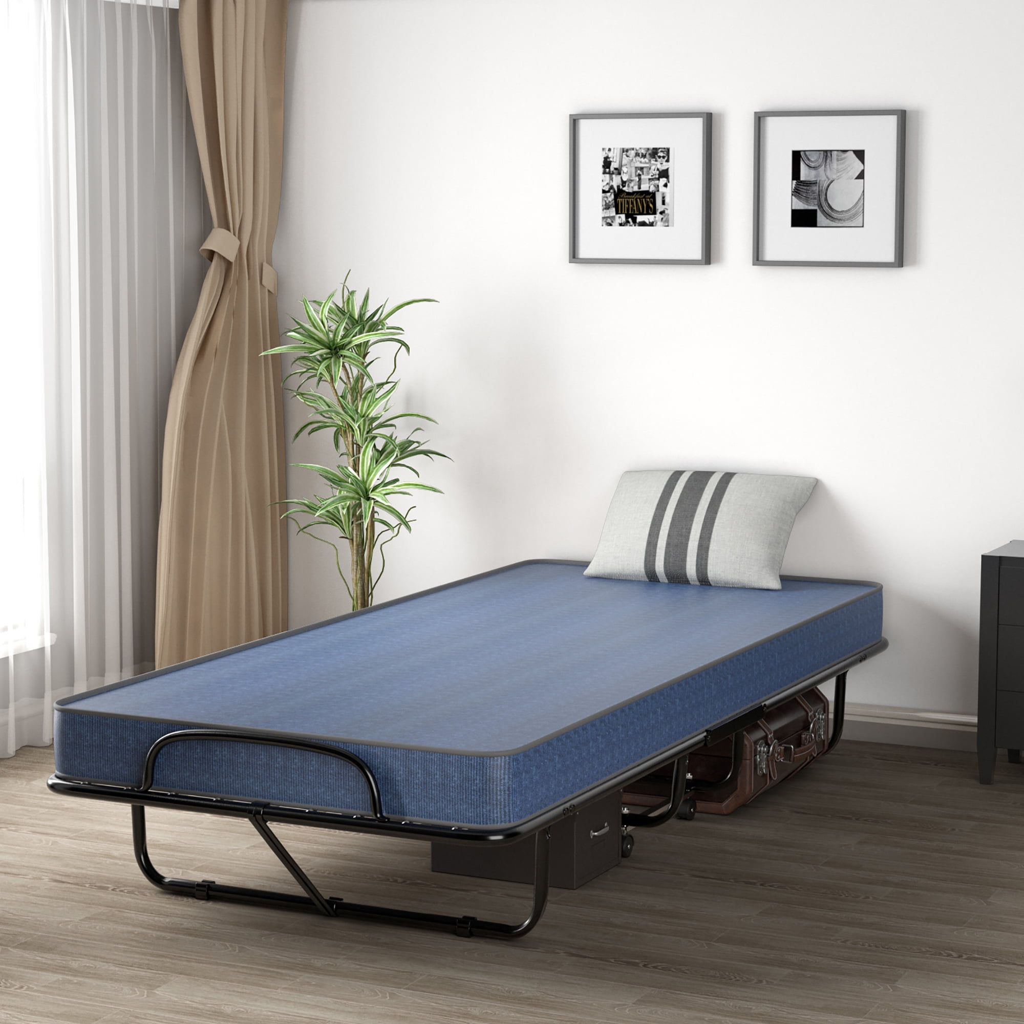 Gymax Folding Bed with Mattress Portable Rollaway Guest Cot Memory Foam Made in Italy Navy Walmart