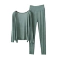 thumbnail image 2 of YHAJDS Womens Pajama Set Solid Color Long Sleeve Open Front Cardigan and Lounge Pants Sleep Set, 2 of 5