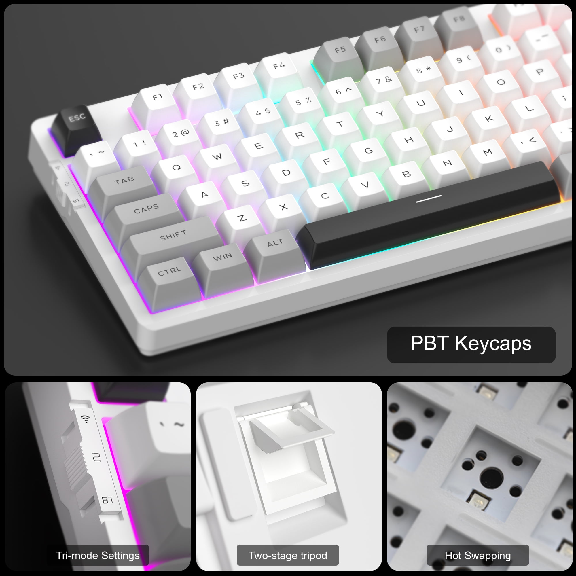 MageGee LIGHT87 Wireless Creamy Keyboard, Gasket Structure, RGB Backlit, 2.4G/USB-C/BT5.0 Hot Swappable 8000mAh