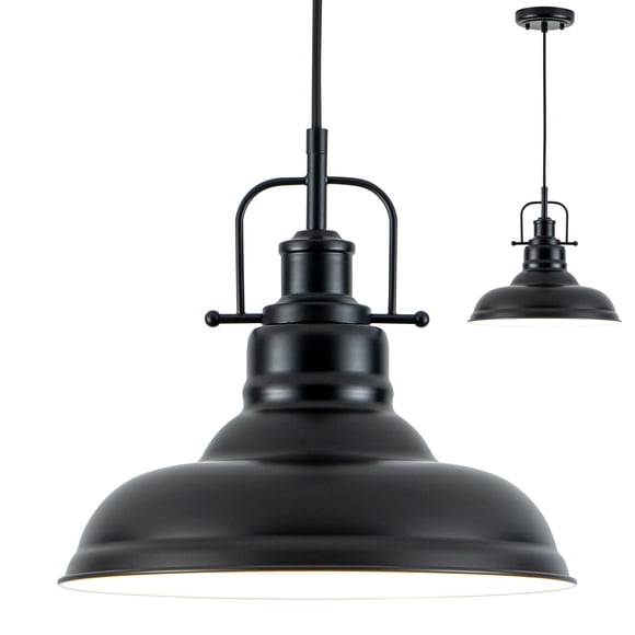 Zlepmlla Famrhouse Pendant Light, Black Pendant Light Fixture with Metal Dome Shade, Adjustable Height Hanging Light for Kitchen