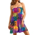 thumbnail image 2 of Hawaiian Print Dress, Strapless Sundress with Smocked Bust and Flared Skirt for Women for Beach Vacation Summer Purple XL, 2 of 5