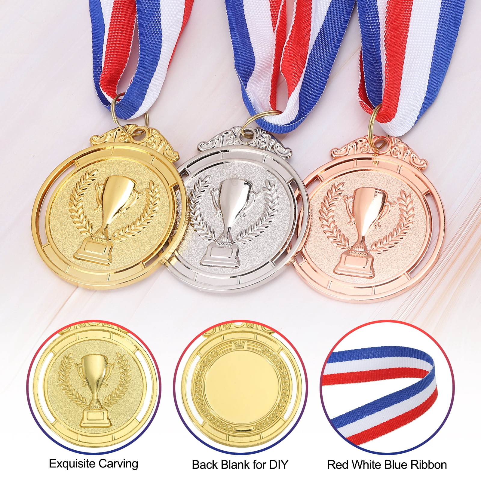 Uxcell Award Metals, Winner Medals Prize with Neck Ribbons Red White Blue Gold/Silver/Bronze