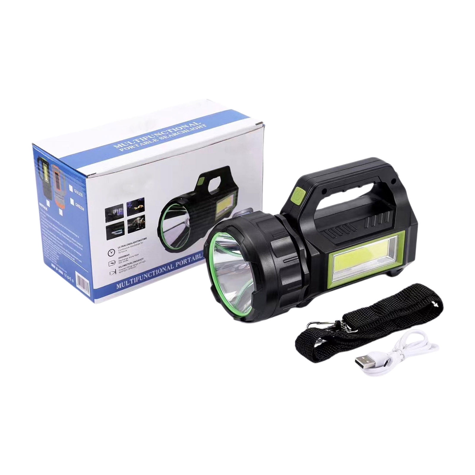 Pklyzj LED Searchlight LED Lantern,Solar Rechargeable Super Bright 10000LM Handheld LED Flashlight , Multifunctional LED Camping Lamp Work Lights,7 Light Modes,IPX4 Waterproof, for Emergency