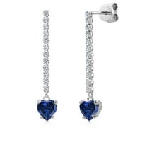 Gem Stone King 14K White Gold Blue Created Sapphire and Lab Grown Diamond Dangle Earrings for Women | 1.36 Cttw | Gemstone September Birthstone | Heart Shape 5MM