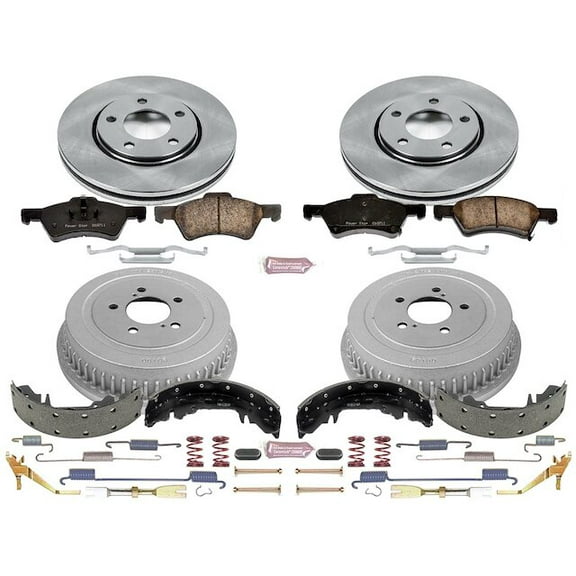 Front and Rear Brake Pad Rotor Shoe Drum Kit - Compatible with 2003 - 2004 Dodge Caravan