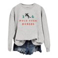 thumbnail image 5 of Wang6 Womens Plus Size Graphic Sweatshirts"Hold Your Horses"Letter Printed Long Sleeve Pullovers Causal Fall Crew Neck Tops Loose Fit Tshirts Grey L, 5 of 5