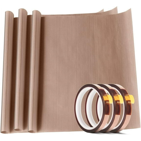 3 Pack PTFE Teflon Sheet 16 x 20" and 3 Rolls 10mm X 33m Heat Resistant Sublimation Tape for Heat Press Transfer Non Stick Paper Reusable Heat Resistant Craft Mat,Protects Iron,for Heat Press Mac