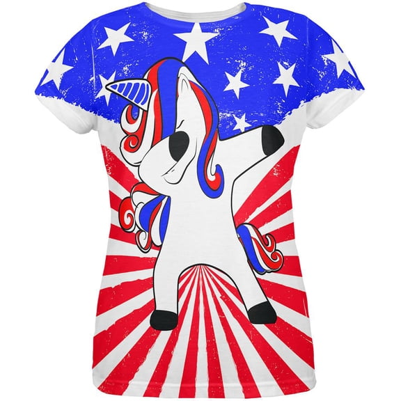 4th of July Dabbing Unicorn Americorn All Over Womens T Shirt Multi LG