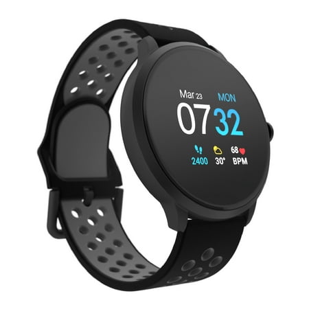 product image of iTouch Sport 3 Smart Watch & Fitness Tracker, for Women and Men, (43mm), Black & Gray Perforated Strap