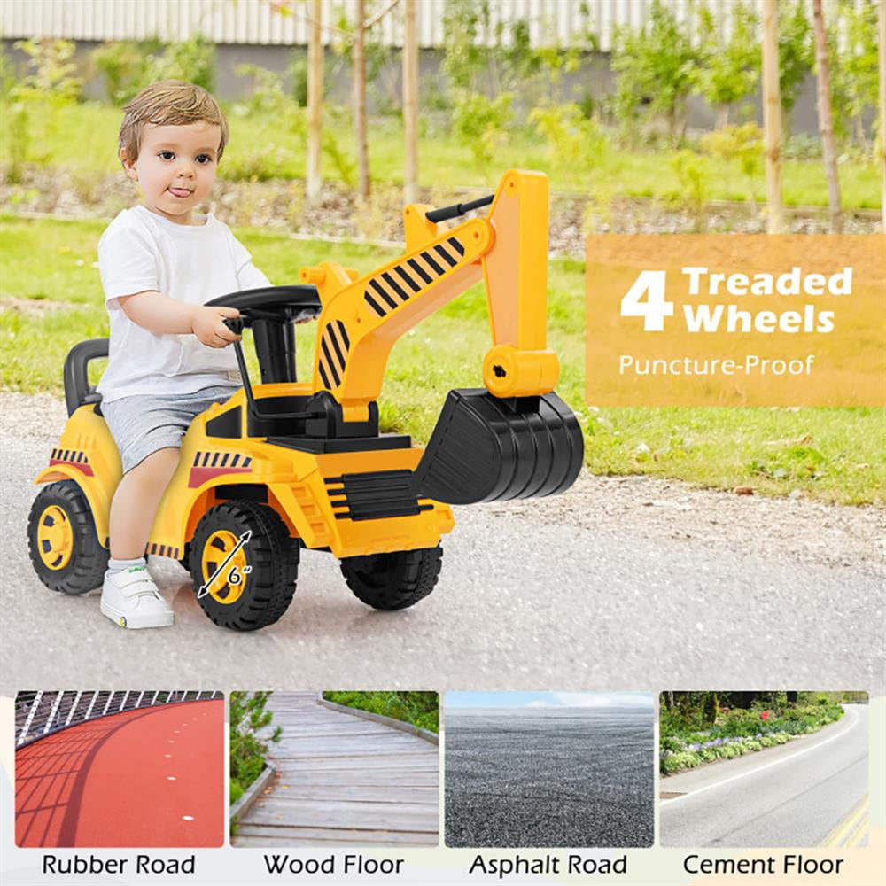 Resenkos Kids Ride on Excavator with Adjustable Shovel-Yellow