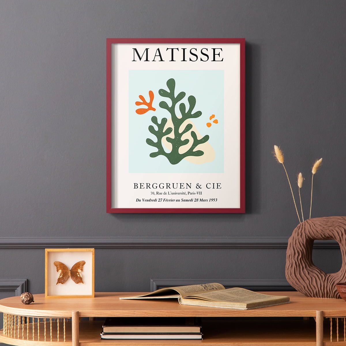 Matisse CDXCVII in Red Solid Wood Framed Print No Nail Hanging