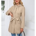thumbnail image 3 of SWSMCLT Women's Hooded Trench Coat Slim Fit Button Down Rain Jackets Long Coats Waterproof Raincoat Spring Long Sleeve Belted Pockets Apricot 12, 3 of 5