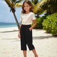 thumbnail image 2 of WhouRiu Girls Casual Beach Pants Summer Solid Color Drawstring Waist Cropped Trousers Kids Comfortable Lightweight Trousers With Pockets,11-12 Years, 2 of 6