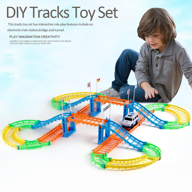 DIY Electric Car Racing Track Building Blocks Educational Kid Toy Creative Set 