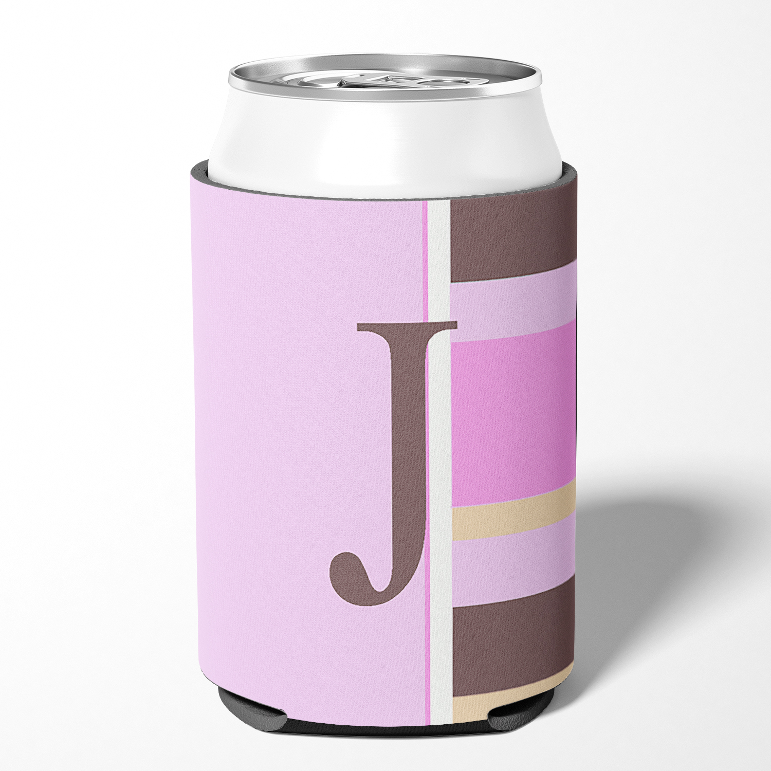 Letter J Initial Monogram - Pink Stripes Can or Bottle Hugger