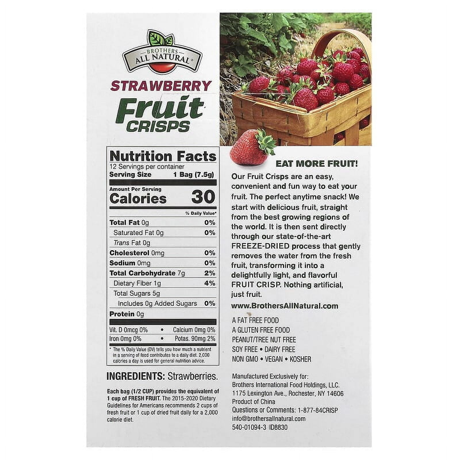 Brothers-All-Natural, Freeze Dried - Fruit Crisps, Strawberry , 12 Single-Serve Bags, 3.17 oz Pack of 2