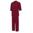 thumbnail image 5 of Women's Cotton Linen Shirt & Pants Set - Long Sleeve Solid Color Casual Suit, L, Red, 5 of 9