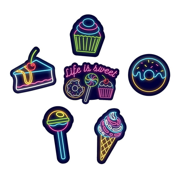 16" – 22" Neon Sweets Shop Signs Cardstock Wall Cutouts - 6 Pieces