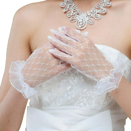 

BYDOT Women Girls Summer UV-Proof Gloves Mesh Fishnet Lace Ruffled Wedding Mittens
