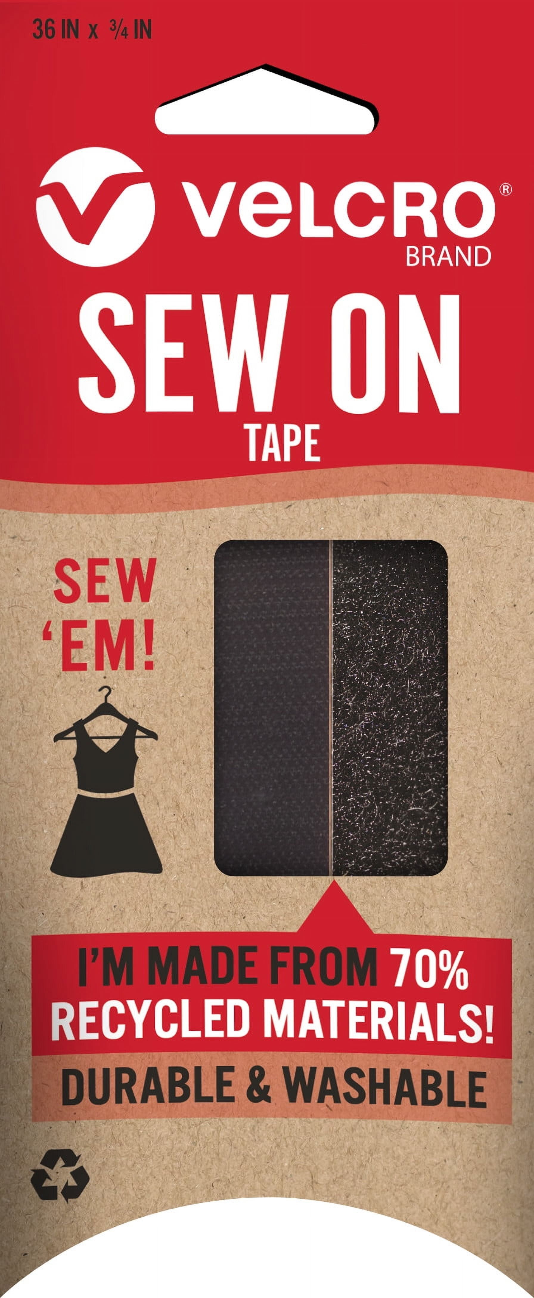 (2 pack) VELCRO Brand ECO Collection Sew'em Tape 36in x 3/4in, Sustainable 70% Recycled Materials, Durable and Washable, Black