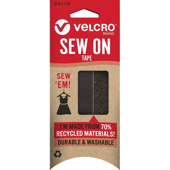 VELCRO Brand ECO Collection Sew'em Tape 36in x 3/4in, Sustainable 70% Recycled Materials, Durable and Washable, Black