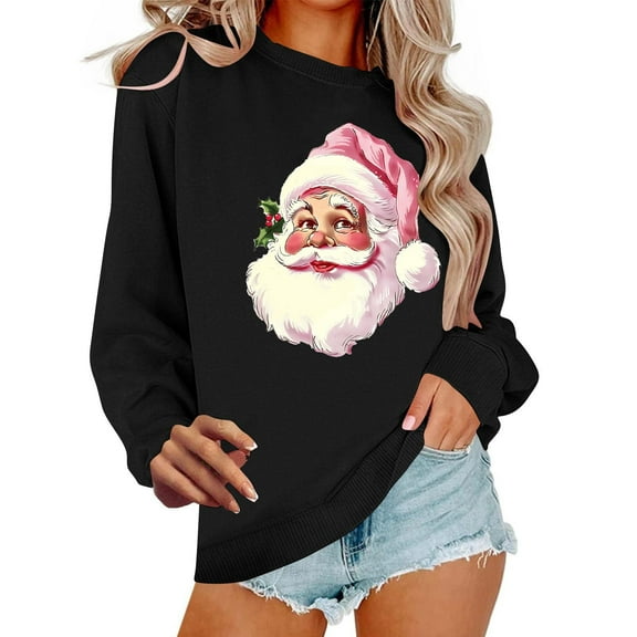ShiShine Christmas Sweatshirts for Women Retro Santa Claus Graphic Long Sleeve Shirt Xmas Pullover Tops