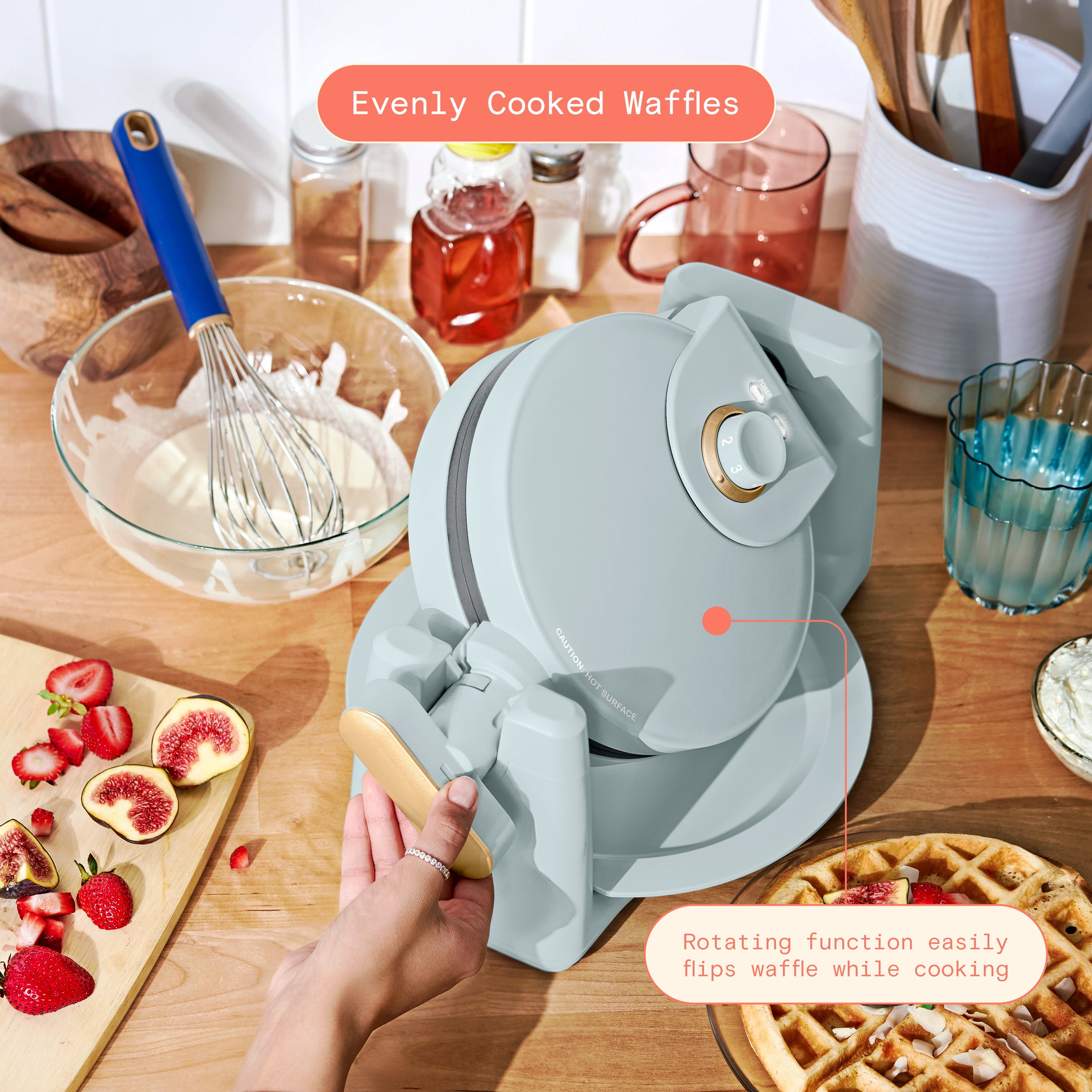 Beautiful Rotating Belgian Waffle Maker, Hydrangea by Drew Barrymore