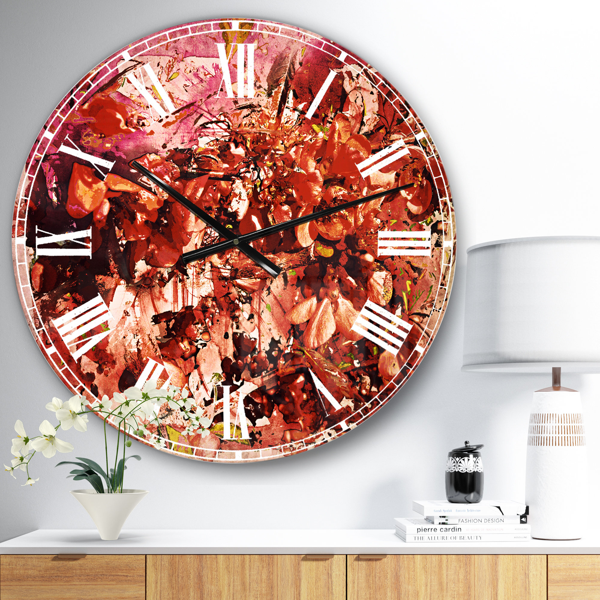 Designart 'Bouquet of Red Sakura Flowers' Traditional wall clock