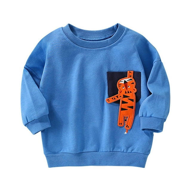 Gibobby Sudadera con capucha para niños, conjunto de chaqueta básica informal de otoño, Top para niños con cabeza(Azul, 6-7 Años)