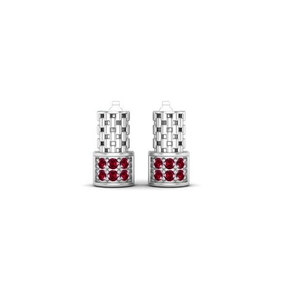 Boucles d'Oreilles Clous pour Femme en Argent Sterling 925 Élégance Rubis Rond Mariage