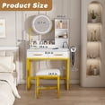 thumbnail image 2 of Aukfa Vanity Set Makeup Vanity Table with Round LED Lighted Mirror,Power Outlet & Hair Dryer Holder for Bedroom,White, 2 of 8