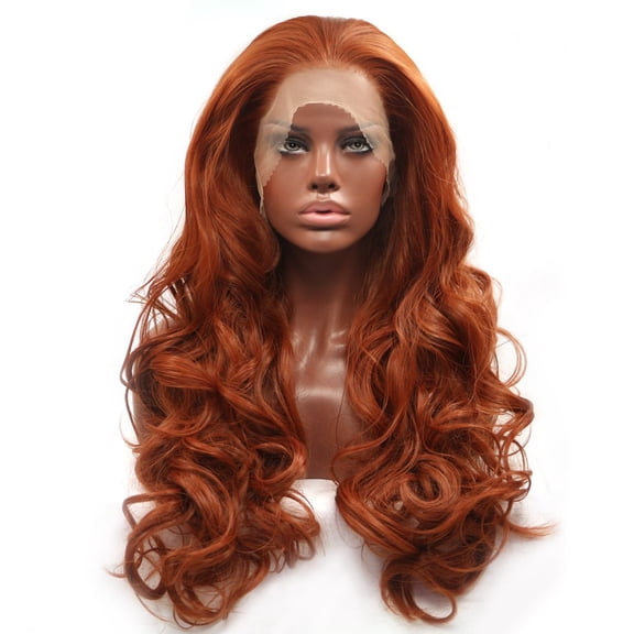 SUCS Long Copper Red Synthetic Lace Front Wig Heat Resistant Body Wave Lace Front Wavy Wigs Free Part Natural Hair Wig for Women 24 Inch Fashion Glueless (24 Inch, Copper Red)