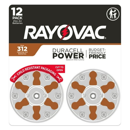 Rayovac Size 312 Hearing Aid Batteries (12 Pack), Size 312 Batteries
