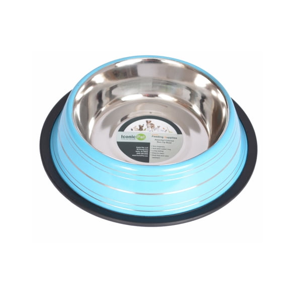 Iconic Pet Color Splash Stripe Non-Skid Pet Bowl, 24 Oz, Blue
