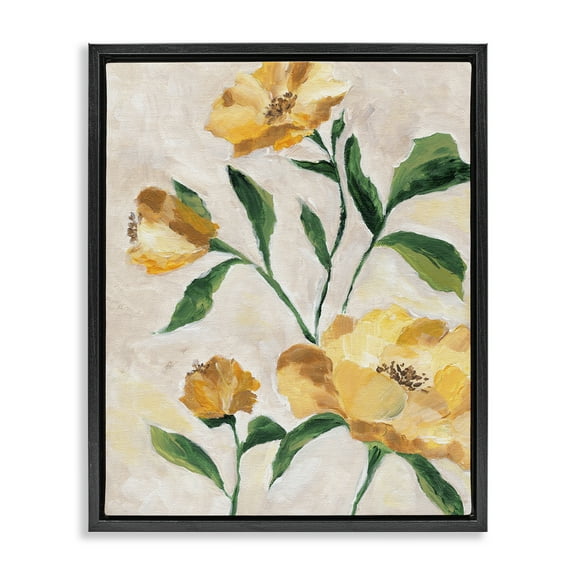 Stupell Industries Yellow Camellia Blossoms Plants & Flowers Painting Black Floater Framed Canvas Art Print Wall Art, 17 x 21