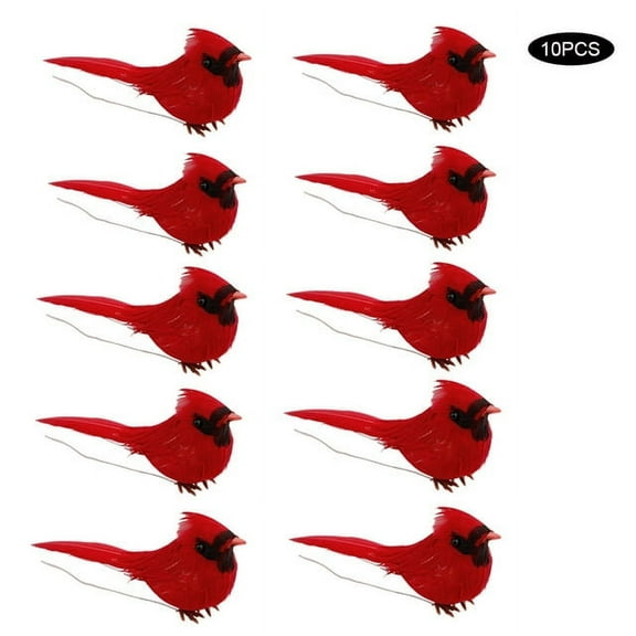 10Pcs Realistic Lovely Cardinal Christmas Tree Ornament Wreaths Festival Decorations Red Feathers Artificial Birds