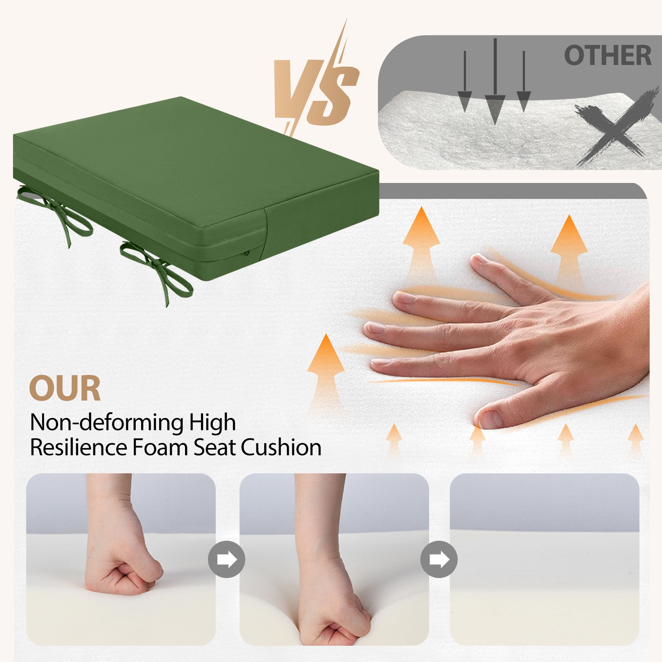 Outdoor Seat Cushion for Patio Furniture Dining Chair Pad Replacement, 18.5x16, Set of 2, Dark Moss Green