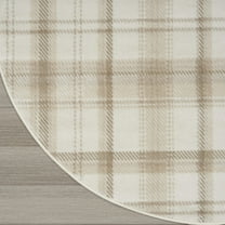 5' Ivory Plaid Power Loom Round Rug