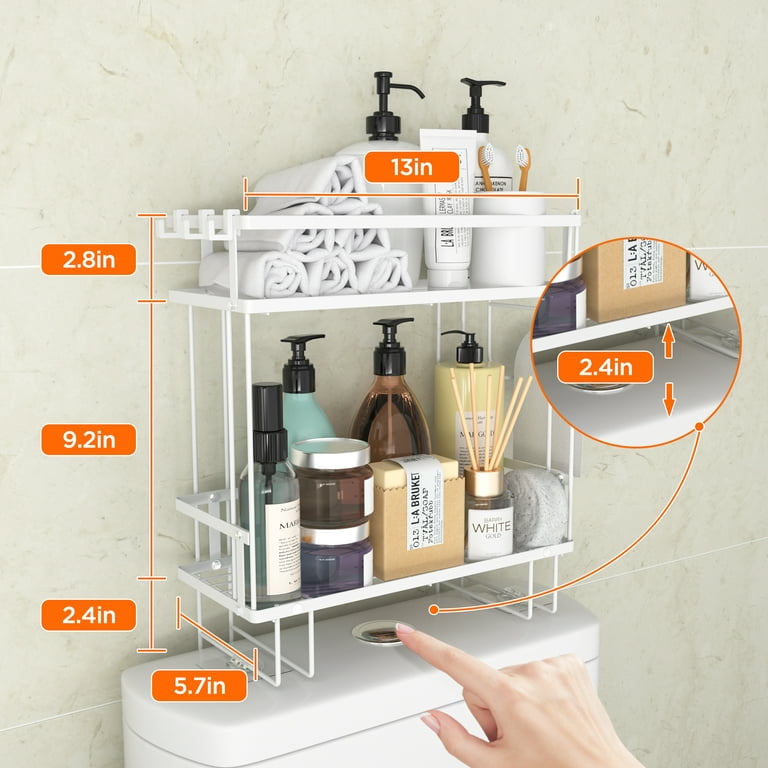 Bathroom Over Toilet Storage Shelf, Bathroom Organizer, Above Storage  Cabinet Restroom Paper Holder, No Drilling Space Saver with Adhesive Base  and Hooks No Drilling (White) 