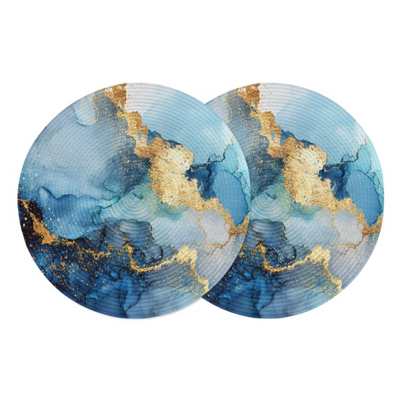 Round Placemats Abstract Art 15 inch Set of 2 Table Mats for Dining Table Modern Luxury Teal Flowing Marble Blue Heat Resistant Non-Slip Kitchen & Home Decorative Place Mat Set