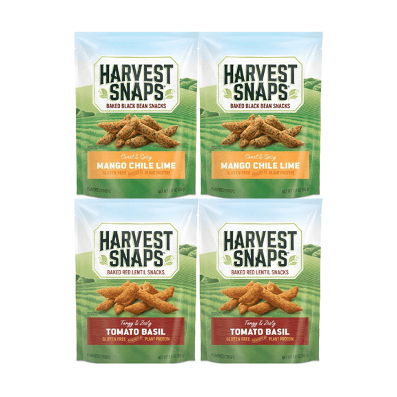 Harvest Snaps Veggie Chips Multipack – Mango Chile Lime & Tomato Basil – 4 Count, 3oz Bags Each – Gluten Free, Plant-Based, Baked Snack