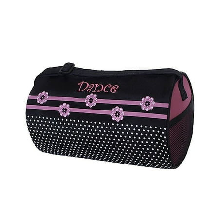 - Sassi Design Girls Black Pink Flowers Dots Small Roll Duffel Dance Bag