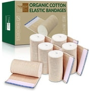 NexSkin Organic Cotton Elastic Bandage Wrap (4" Wide, 6 Pack) | Hook & Loop Fasteners at Both Ends | Ace your Recovery for Sports | Latex Free Hypoallergenic Compression Roll for Sprains & Injuries