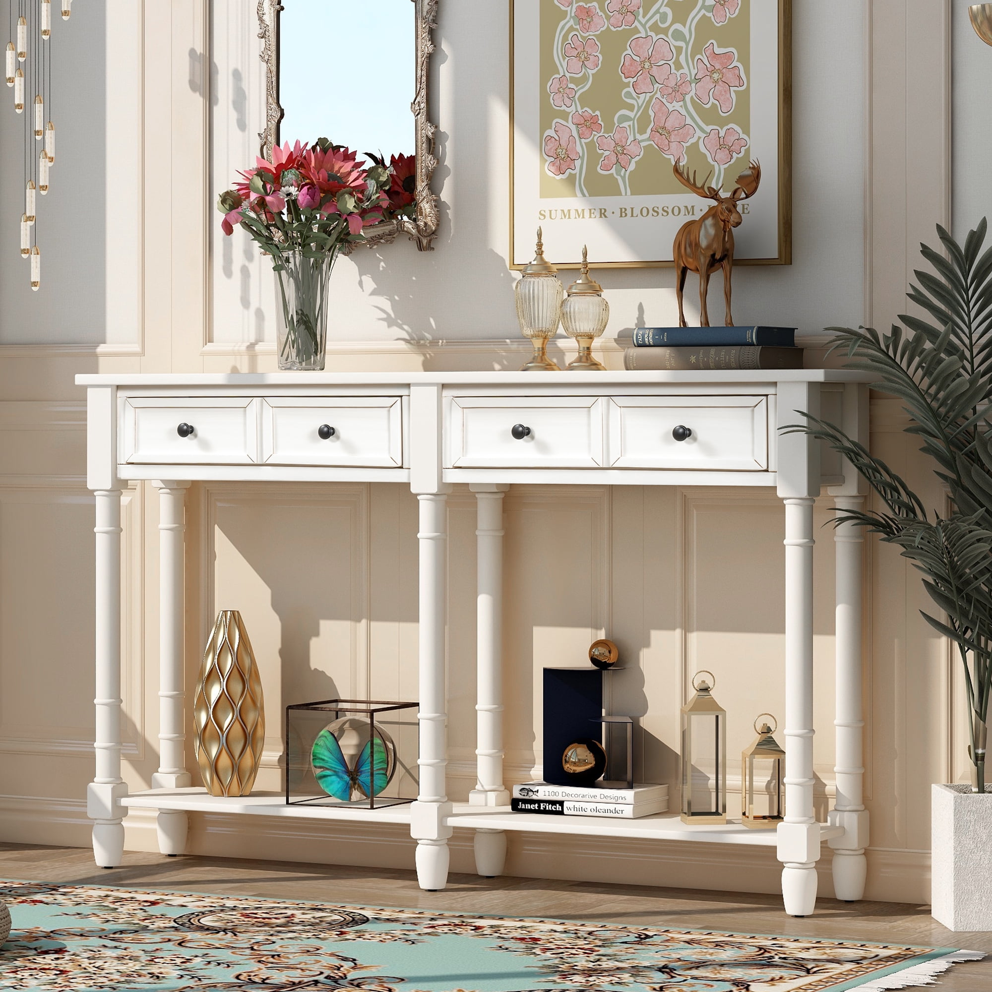 ivory console table with drawers