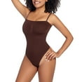 thumbnail image 4 of Viluyesy Womens Thong Bodysuit, High Waisted Tummy Control Seamless Tight Fit Sculpting Shapewear Brown XL, 4 of 6