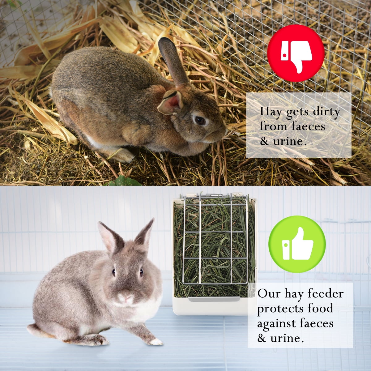 POPETPOP Hay Feeder Less Wasted Hay Rack Plastic Grass Dispenser For 