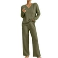 thumbnail image 2 of Mifsaly Fall Lounge Sets for Women Knit Ribbed Lounge Set 2 Piece V-Neck Pullover Tops Sweater Soft Cozy Wide Leg Pants Loose Homewear Home Travel Work Matching Outfits 2025, 2 of 9