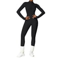 thumbnail image 2 of Women's Zippered Full Body Yoga Suit, Long Sleeve High Waist Tight Bodysuit for Women, Fitness Workout Bodysuit for Yoga, Gym, Running and Casual Outerwear Sportswear Black, 2 of 5