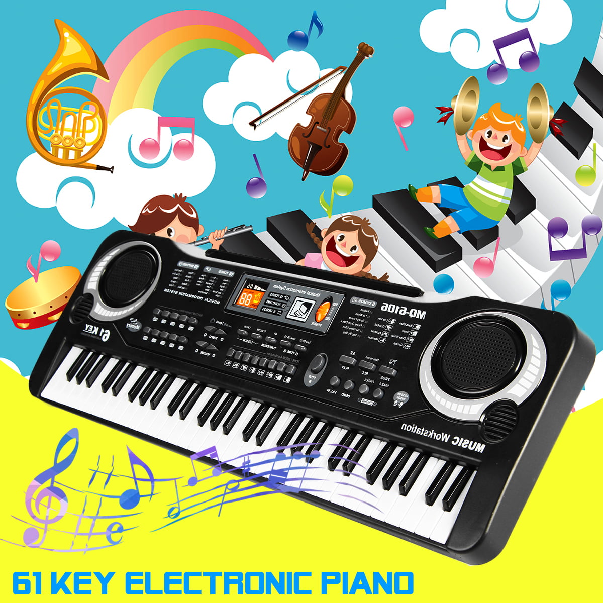 Children Portable Electric Organ Music Electronic Keyboards Piano Educational Toy For Boy Girls 61 Key Keyboard Piano For Kids BLACK-1 Melody 61 Beginner keyboard Bundle w/ adaptor Microphone 